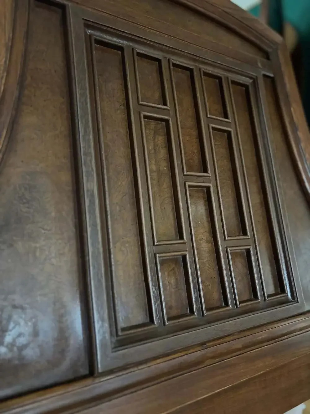 Vintage Pulaski Modern Brutalist Walnut Queen Size Headboard